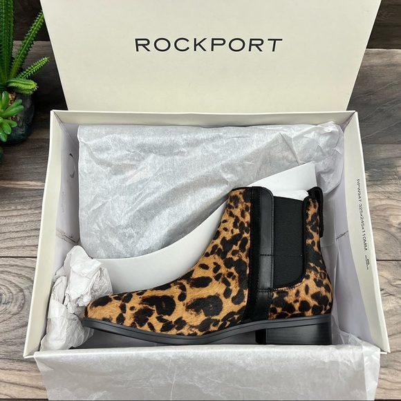 NIB Rockport Larkyn Chelsea Leopard Haircalf Comfort Ankle Boots Bootie - Picture 9 of 12